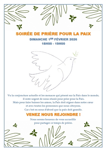 affiche de la soirée de prière pour la paix du 1er février 2026